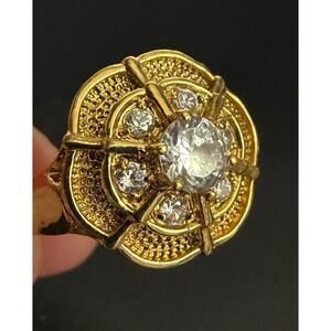 Vintage Etruscan Revival Ring Gold Plated CZ Size 6